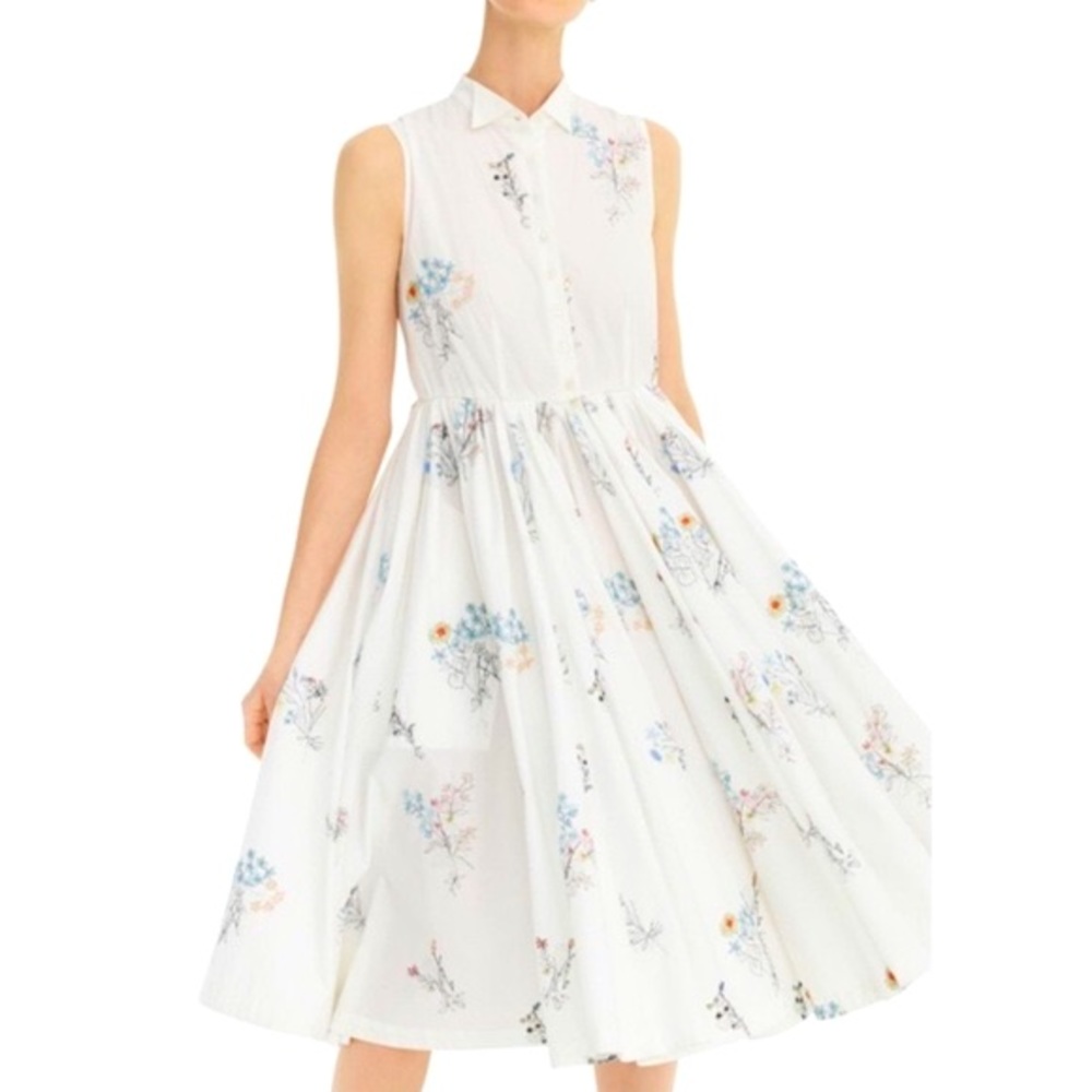 J. Crew Maison Embroidered Embellished Cotton Poplin Midi Holiday Festive Dress
